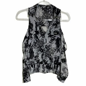 Guess XS black‎ white print cut out shoulder top